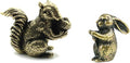 2PCS Antique Bronze Small Squirrel Rabbit Ornament Solid Copper Statue Figurines Brass Squirrels Nuts Tea Pet Incense Holder Desk Decoration