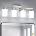 FonmYim Brushed Nickel Bathroom Light Fixtures, 4-Light Modern Vanity Light Over Mirror, Wall Sconces with Milky White Frosted Glass Shades, E26 Socket (Bulbs Not Included)