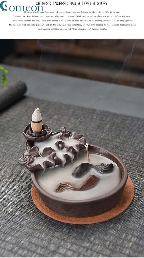 Two Fishes Incense Holders Ceramic Backflow Incense Burner Purple Clay Smoke Cone Sticks Holder (Fish)