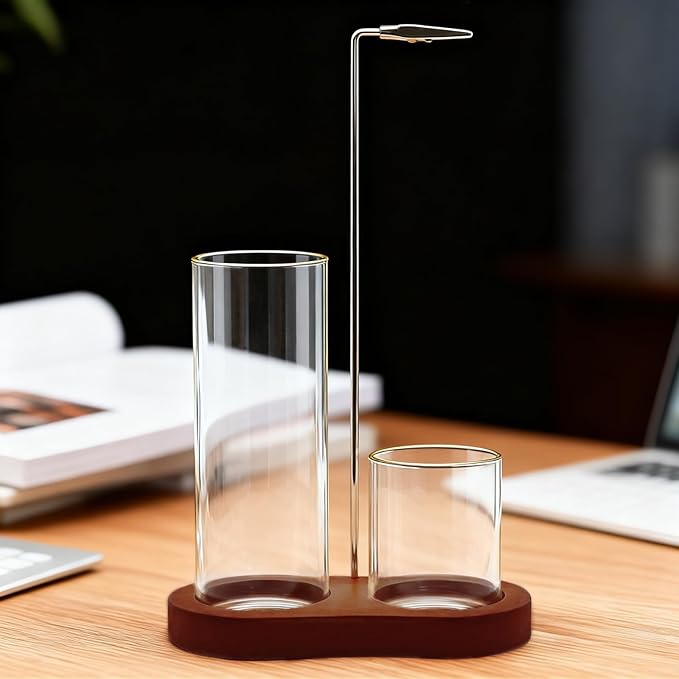 Incense Holder, 2 in 1 Incense Sticks Burner with Glass Ash Catcher & Stick Storage, Meditation Yoga Spa Gifts for Women, House Warming Gifts New Home Wooden Aesthetic Room Decor, Rustic Brown