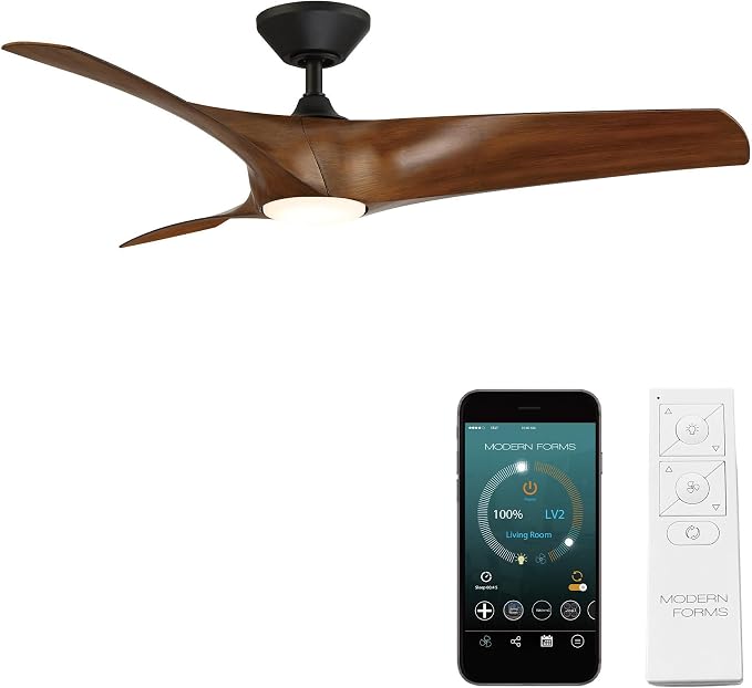 Modern Forms Zephyr 3 Blade 52 in. Indoor and Outdoor Smart Downrod Ceiling Fan with Remote Control - Integrated LED Selectable 4CCT 2700K-3000K-4000K-5000K - Matte Black/Distressed Koa