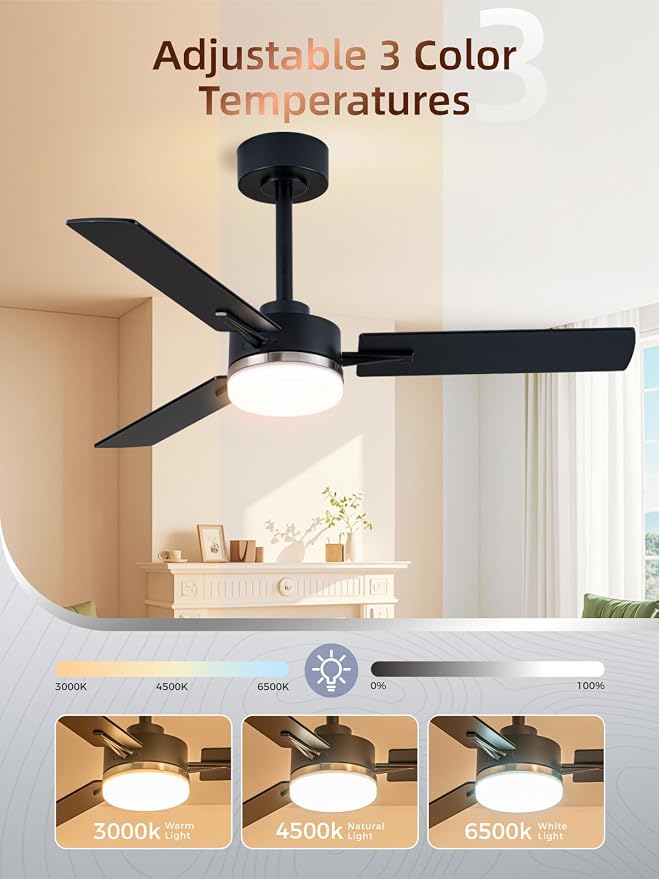 LANMEL Ceiling Fan with Light, Modern Flush Mount Low Profile with Remote Control, Reversible, 3CCT Dimmable, Quiet,LED for Bedroom, Living Room, Indoor/Outdoor Patio Use 42 Inch Silver & Black