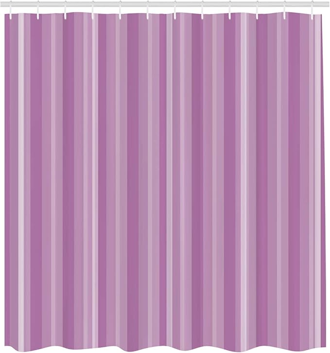 Ambesonne Stripes Shower Curtain, Abstract Ocean Inspired Palette Lines Geometrical Image Illustration, Cloth Fabric Bathroom Decor Set with Hooks, 75" Long, Pink Blush