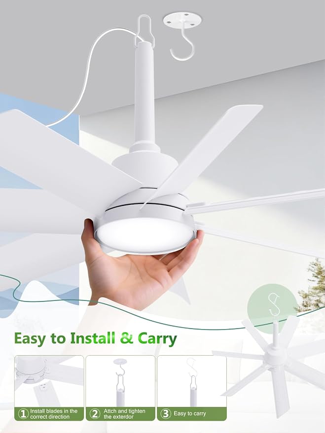 LANMEL Outdoor Gazebo Ceiling Fan with Light and Remote, 28 Inch, White | Plug-In, IP65 Waterproof, Hanging with Hook, 6 Speed, Reversible, 3CCT, Dimmable, Portable, for Patio,Canopy,Porch,RV, 2 Pack