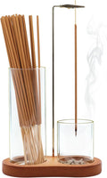2-in-1 Incense Holder for Sticks, Incense Burner Holder with Glass Ash Catcher & Stick Storage, Bedroom House Yoga Meditation Zen Decor, Spa Gifts for Women, Unique Cozy Home Decor, Natural Wood