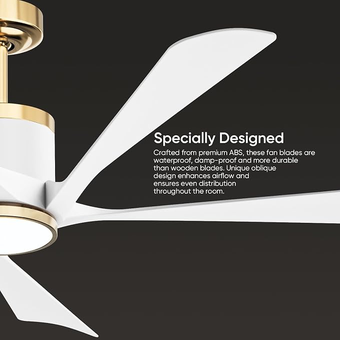 TXCSLY 52" Ceiling Fans with Lights and Remote, Modern Ceiling Fan with Light, Indoor Outdoor Ceiling Fan for Living Room, Bedroom, 5 Blade 3 Color Temperature LED Dimmable (White & Gold)