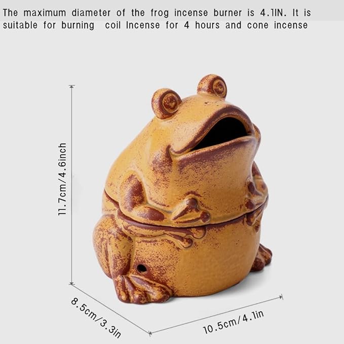 Frog Incense Holder with Lid Coil Incense Burner Ceramic Cone Incense Holder for Bedroom Yoga Room