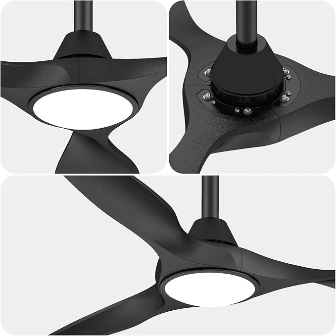 Roomratv 42 Inch BLack Ceiling Fans with Lights, Remote Control,Reversible DC Motor,Dimmable,6 Speeds,Ultra Quiet,3 Blade Ceiling Fans for Bedroom,Living Room,Indoor Outdoor Patio