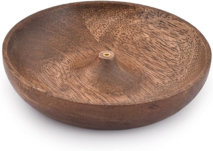 SAMHITA Wooden Round Incense Bowl, Incense Plate Holder, Ash Catcher for Home Décor, Home,Office,Club, Aromatherapy (5" x 5" x 1")