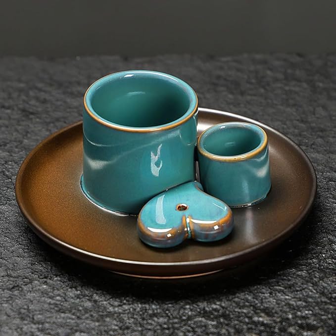 Palo Santo Sage Holder for Burning, Ceramic 4 in 1 Incense Burner Smudge Stick Holder, Ash Catcher Tray for Home Office Meditatio Yoga Room (Retro Blue)