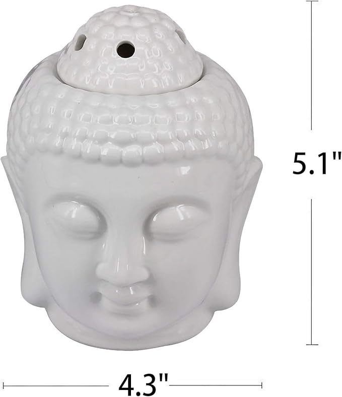 Buddha Head Ceramic Tea Light Holder,Essential Oil Burner Candle Aroma Diffuser for Spa Yoga Meditation (White)