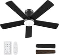 42 Inch Low Profile Ceiling Fan with Light, Black Ceiling Fans with Lights and Remote, Flush Mount, 6 Speeds Reversible Quiet DC, 3CCT Dimmable, Indoor Outdoor Ceiling Fans for Patios Bedroom