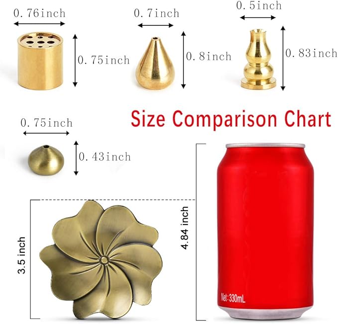Sakura Flower Incense Holder, 5PCS Bronze Incense Burner Holder with Silk Pouch, Two Styles Drop-Shape, Cylinder Multihole and Gourd-Shape Ash Catcher Yoga Room Bedroom Home Fragrance