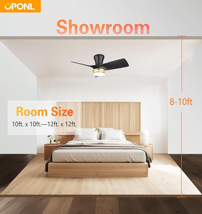 OPONL Ceiling Fan with Light, 30 inch Low Profile Ceiling fan with Light and Remote Control, Reversible, 6CCT, Dimmable, Noiseless, Black Ceiling Fan for Bedroom, Indoor/Outdoor Use, Modern