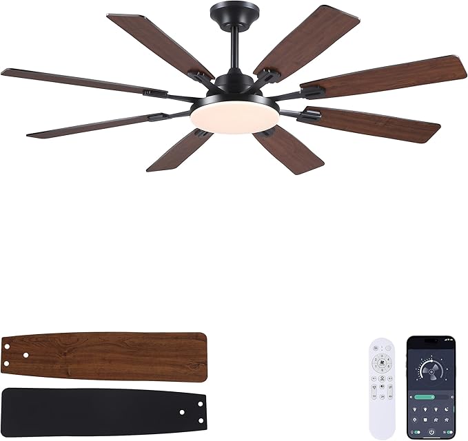 Ceiling Fan With Light & Remote Indoor/Outdoor Use 60 Inch Brown | Reversible DC Motor,3CCT, Dimmable, Timer, Noiseless,Ceiling Fan for Bedroom Living Room
