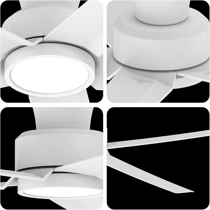 ocioc 52 inch Ceiling Fans with Lights, Large Air Volume Ceiling Fans with Reversible Quiet DC Motor and Remote（White-2 pack）
