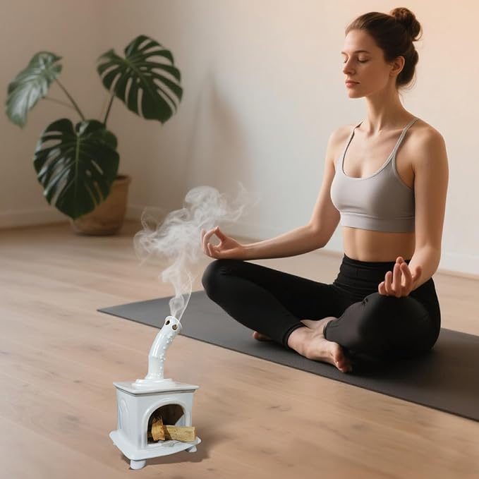 MOUGIGI Handmade White Ceramic Fireplace Palo Santo Holder &Sage/Cone Incense Dish for Energy Cleansing Zen Meditation Altar Decor for Yoga Spa | Mindfulness Aromatherapy Gift for Women Anxiety Relief
