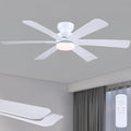 Asyko 52" White Modern Low Profile Ceiling Fan with LED Light and Remote | Flush Mount,Super Large Airflow with 6 Wind Speeds, Reversible, Dimmable 3 CCT LED Light, Quiet 30W DC Motor,2H Timer