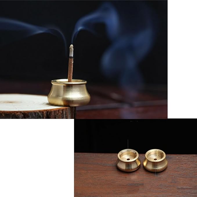 4-Pack Mini Brass Incense Holder Set, Copper & Gold-Plated Metal Burners for Cones/Sticks, Ash Catcher Home Fragrance Decor