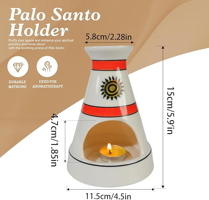 MOUGIGI Handcrafted Sun Totem Ceramic palo santo sticks holder with - Tent-Shape Mini chiminea for Sage, Incense Cones & Smudging Rituals -Thoughtful Gifts for Yoga, Meditation, Ash, Zen, Aromatherapy
