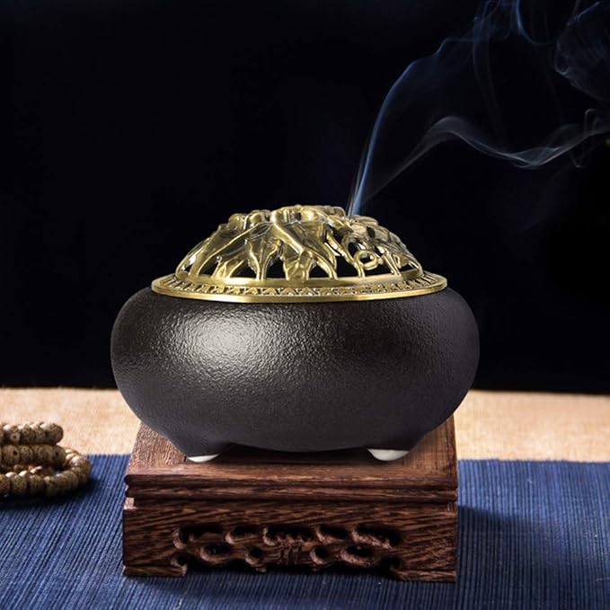 Tomorotec Dual Use Stick Incense Burner and Cone Incense Holder, Attom Tech Home Ceramic Incense Holder, Incense Ash Catcher (Black, Incense Sold Separately)