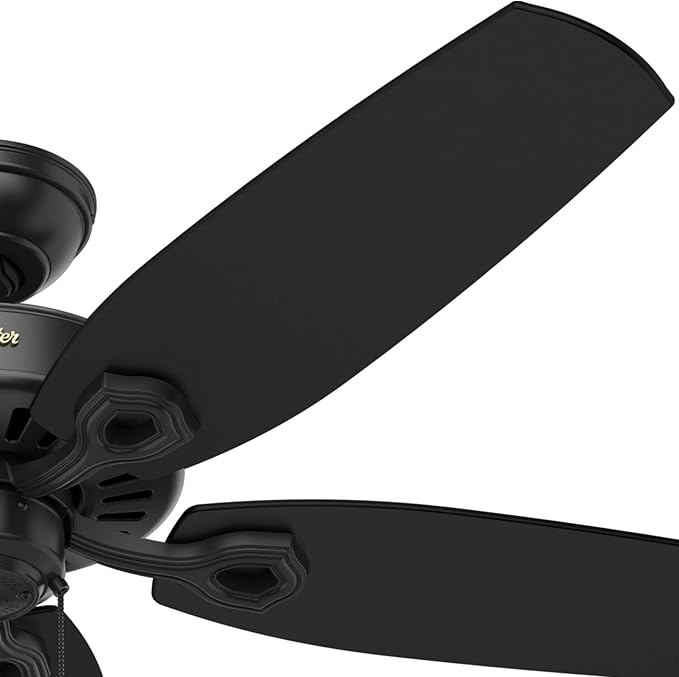 Hunter 52 inch Indoor Ceiling Fan No Light with Pull Chain - Black Ceiling Fan without Light, Standard Mount, 5 Blades, For Bedroom, Living Room, or Kitchen - Builder Elite 53243, Matte Black | Standard Mount, Pull Chain, 5 Blades, For Bedroom, Living ...
