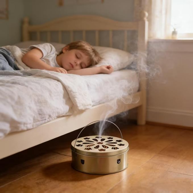 Portable Mosquito Coil Holder with Handle, Round Iron Incense Holder, Anti-Scald Design, for Home and Camping (1)