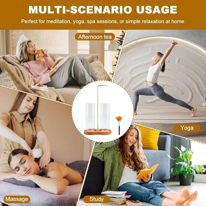 2 in 1 Incense Holder for Sticks with Glass Ash Catcher, Incense Sticks Organizer Anti-Ash Flying Inscents Stick Holder for Yoga Spa Meditation Home Decor(Color:Wood)