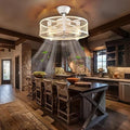 Depuley Farmhouse Ceiling Fans with Lights: Cement Flush Mount Caged Ceiling Fans Light Fixture for Dining Room - Modern Rustic Fandelier Low Profile Ceiling Fan with Remote for Kitchen Bedroom
