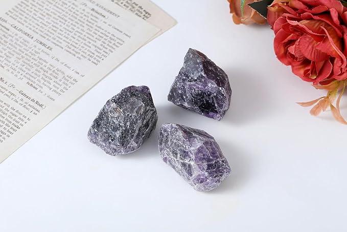 Natural Raw Crystal Incense Holder Set - 3 Unpolished Amethyst/White Quartz/Pink Stone (3-5cm), Aromatherapy Gift for Meditation, Yoga & Home Decor, Healing Energy Stone
