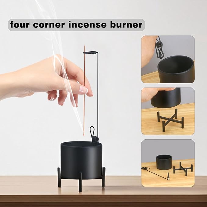 2 Pack Incense Burner, Anti-Ash Flying Metal Incense Holder，Incense Holder for Sticks，with Iron Catcher and Stabilizing Base Four-Legged Base,Perfect for Meditation Yoga, Home Decor