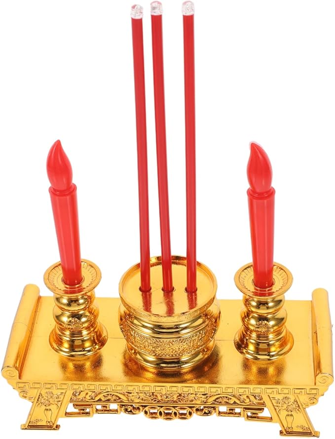 Cabilock Chinese Candle Lamp Incense Burner Led Candle Light for Buddhist Altar Meditation Home Decor 8.46X6.06X2.75In Square Worship Accessory