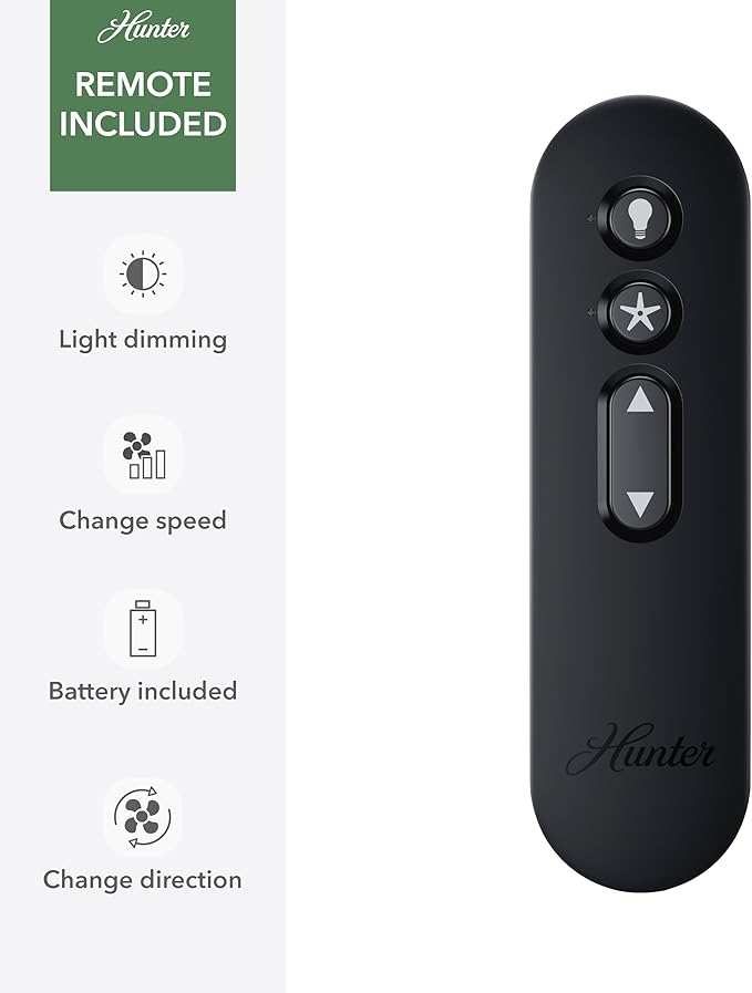 Hunter 52 inch Indoor Ceiling Fan with LED Light and Remote Control - Black Modern Smart Ceiling Fan, Standard Mount, 5 Blades, For Bedroom, Living Room, or Kitchen, Quiet- Aerodyne 51314, Matte Black | with LED Light and Remote Control, Standard Mount...