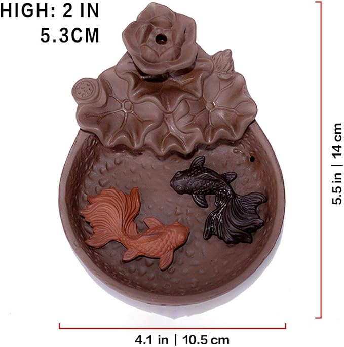 Backflow Fountain Waterfall Ceramic Incense Holders, Backflow Incense Burner Figurine Incense Cone Holders Home Decor Gift Decorations Statue Ornaments (Cyprinus carpio)