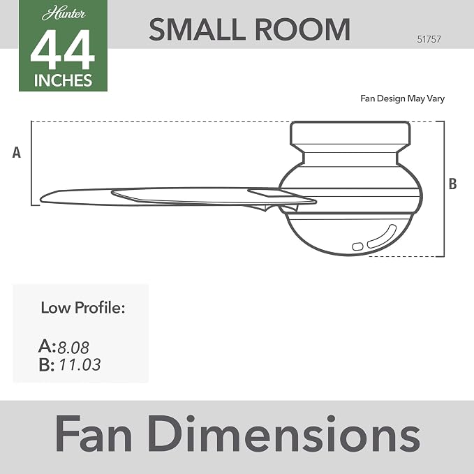 Hunter 44 inch Indoor Ceiling Fan with LED Light and Remote Control - Modern Ceiling Fan, Low Profile Mount, 4 Blades, For Bedroom, Living Room, or Kitchen, Quiet - Dempsey 51757, Matte Silver