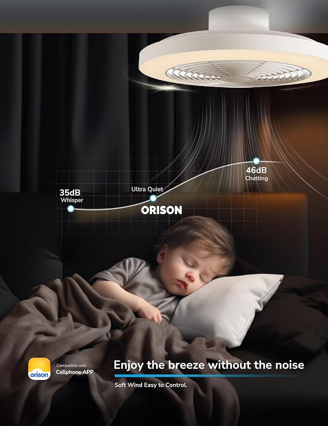 Orison Ceiling Fans with Lights, Low Profile Ceiling Fan with Lights and Remote, 6 Wind Speeds Smart Flush Mount Ceiling Fan for Bedroom, Kids Room and Living Room 19.7" (White)