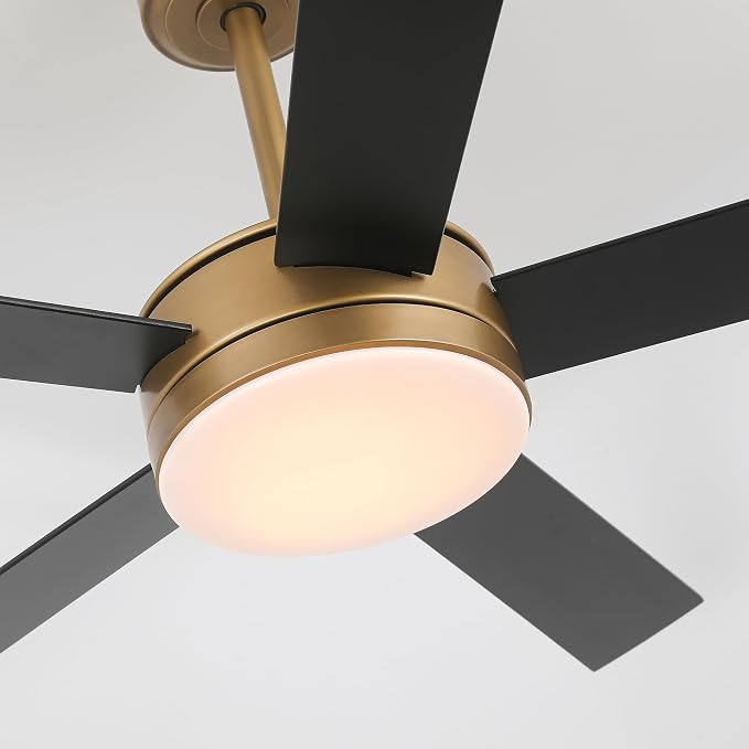 48 Inch Gold Ceiling fans with Lights and Remote/APP, Modern Black and Gold Ceiling Fan for Indoor Bedroom Living Room with 3CCT, Reversible DC Motor, 6 Speeds, Timer, 5 Wood Grain Blades