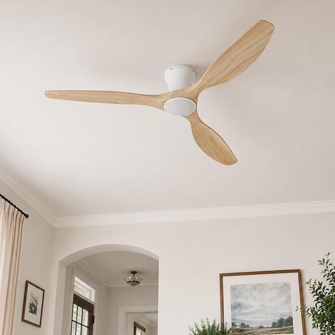 Skylike 52" Flush Mount Wood Ceiling Fan with Lights, 3 Blade Low Profile Rustic Ceiling Fan with Remote Control,Quiet Indoor/Outdoor Light Walnut Ceiling Fan for Patio,Porch, Gazebo, Bedroom