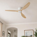 Skylike 52" Flush Mount Wood Ceiling Fan with Lights, 3 Blade Low Profile Rustic Ceiling Fan with Remote Control,Quiet Indoor/Outdoor Light Walnut Ceiling Fan for Patio,Porch, Gazebo, Bedroom