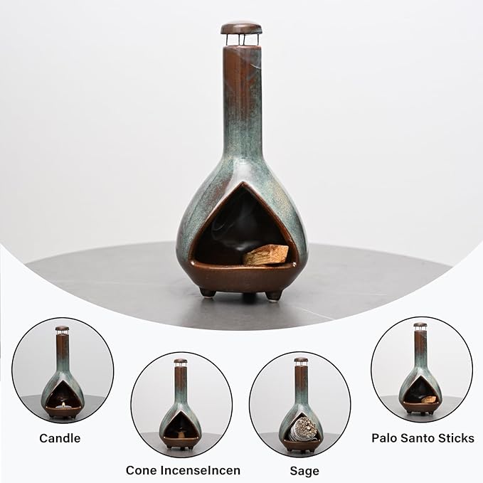 MOUGIGI Premium Ceramic Palo Santo Holder & Smudge Bowl-Mini Chiminea| Multi-Purpose Burner for Sage Sticks, Incense Cones, Copal & Candles|Energy Cleansing, Yoga Meditation Accessories|Anxiety Relief