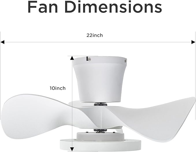 ocioc Quiet Ceiling Fan with LED Light 22 inch Large Air Volume Remote Control for Kitchen Bedroom Dining Room Patio