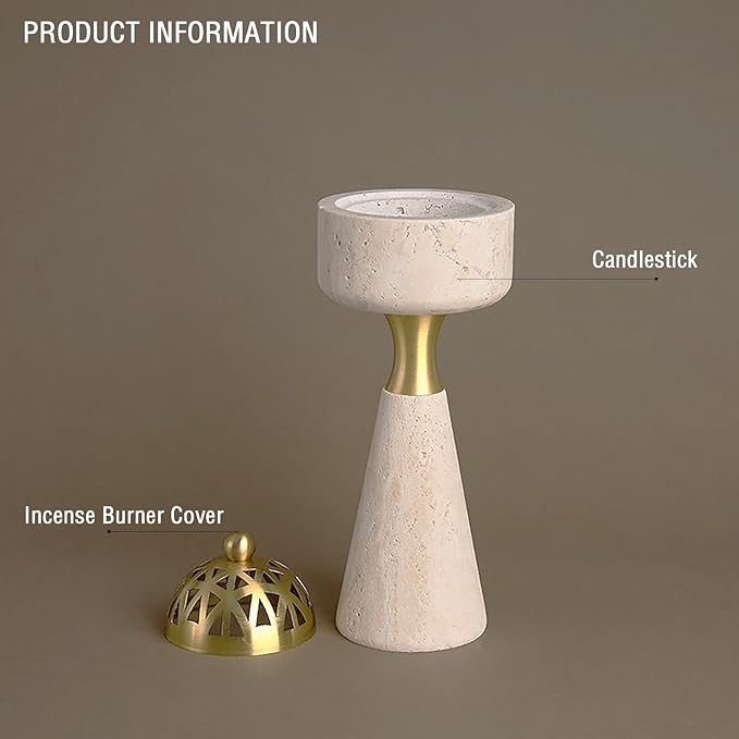 Sissi & yaya Marble Incense Burner with Brass Cover, 11 x 3.8 inches, Multi-Purpose Holder for Cones, Coils and Sticks (White)