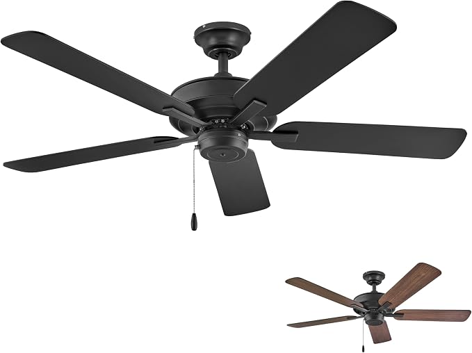 Hinkley Metro 52" Indoor Dual Mount Ceiling Fan with No Light, Traditional Style, Reversible Wooden Fan Blades, Matte Black and Walnut, Remote Sold Separately