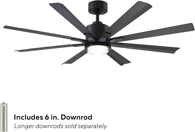 Modern Forms Size Matters Indoor or Outdoor 8-Blade 56in Smart Ceiling Fan in Matte Black with Adjustable CCT 2700-3000-4000-5000K LED Light Kit and Remote Control