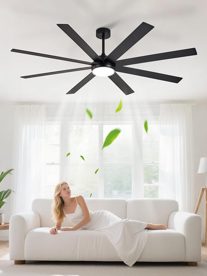 Depuley 72" Ceiling Fans with Lights: Black Indoor/Outdoor Ceiling Fan for Patios Living Room - 8 Blades Dimmable Large Ceiling Fans with Remote APP Control Timer Reversible Quiet DC Motor 6 Speeds