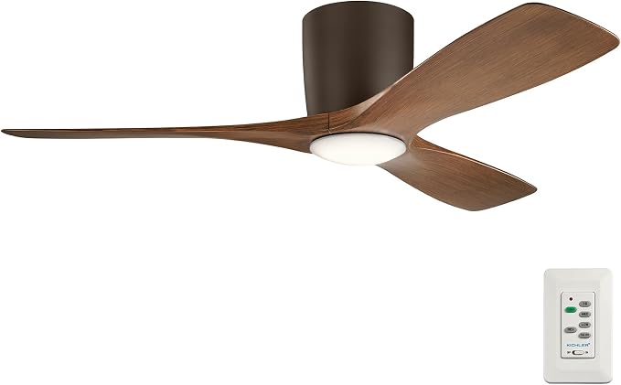 Kichler Volos 48” Indoor Ceiling Fan with LED Light and Wall Control in Satin Natural Bronze, Contemporary Ceiling Fan with Light, 300032SNB