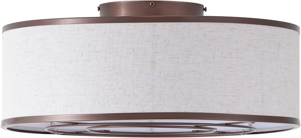 20" Brown Ceiling Fans with Lights, Boho Flush Mount Ceiling Fan with Light and Remote, Drum Fabric with 6 Speeds for Bedroom, Nursery, Living Room