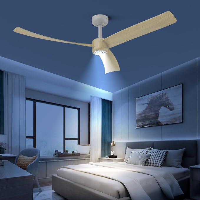 TALOYA 52 Inch Ceiling Fans with Lights Led Remote Control Flush Mount Low Profile for Living Room Bedroom Outdoor Patio,DC Motor,Reversible,Dimmable,Buzzer ON/Off,3 Blades,Oak