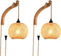 Plug in Wall Sconce,Farmhouse Wicker Wall Lamp Plug in,Hand Woven Rattan Wall Light Farmhouse Rustic Boho Sconces Wall Lighting for Living Room Bedroom