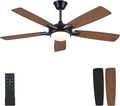 Kviflon 52 Inch Ceiling Fans with Lights and Remote, Modern Indoor Outdoor Ceiling Fan for Bedroom Living Room Patio Porch, 6 Speeds, Reversible Quiet Motor, Dual Finish Wooden Blades, Brown